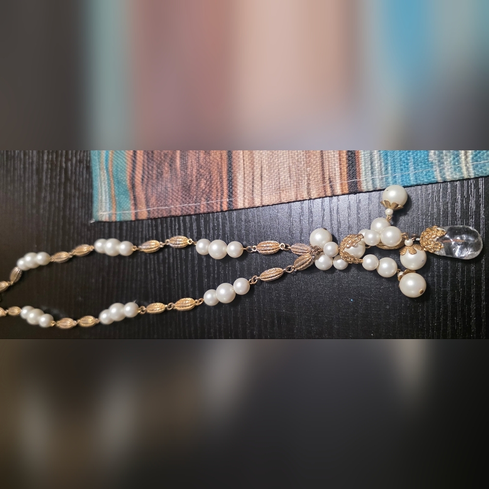 Vintage Gold and Ivory Faux Pearl Statement Necklace